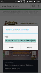 Ajout Thalwind à l'écran d'accueil