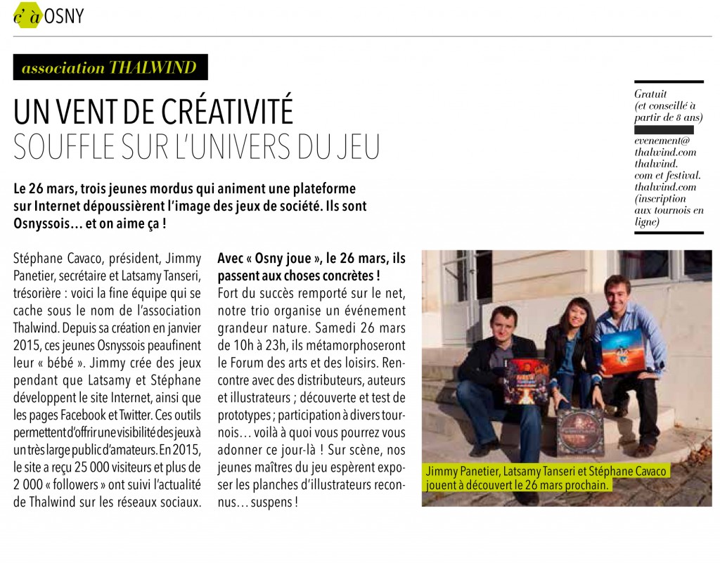 Thalwind dans le magazine presse d'InfOsny Mars 2016